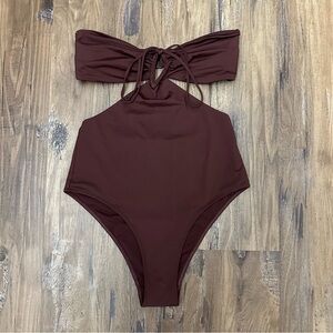 Zara Dark Brown Halter or Strapless Cutout Monokini Swimsuit One Piece